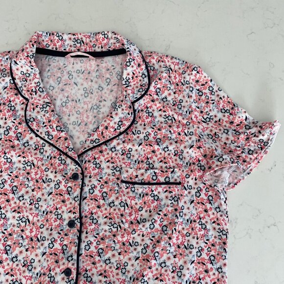 la Vie en Rose SS w Frill Button Down Floral Print Poly Pajama Top Wht P… - Picture 2 of 9